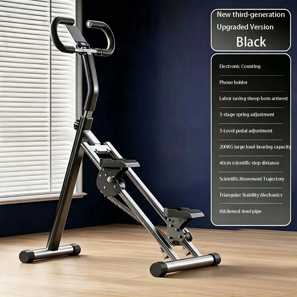 Foldable Stair Stepper for Home with 3-Level High-Tension Resistance Stair Climber W/ Handlebar Cup Holder Non-Slip Wide Pedals