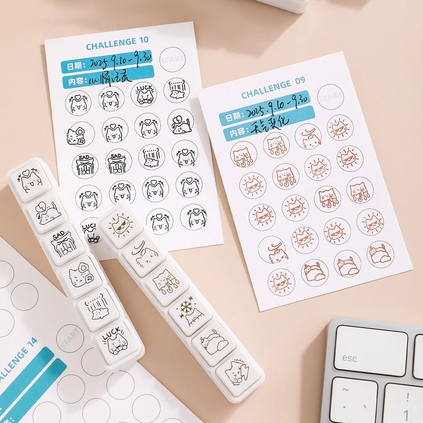 Stempel Emoji Kucing Lucu untuk Kolase, Junk Journaling, Planner, Stamping DIY, Dekorasi Scrapbooking, Segel Anak Kucing yang Menggemaskan