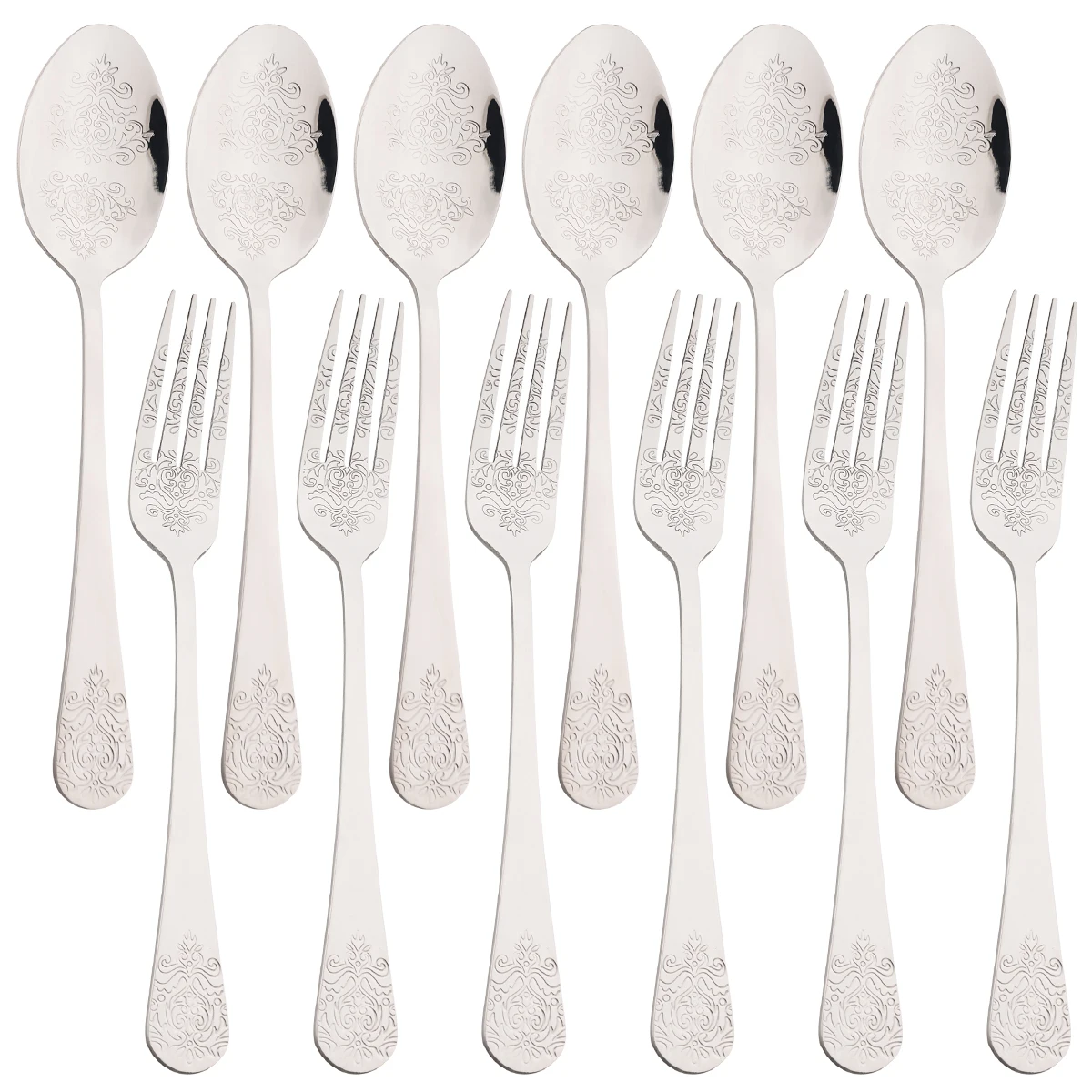 

12pcs Mirror Stainless Steel Dinnerware Set Reusable Silver Cutlery Set Western Dining Table Set Ramadan Spoon Fork Gift Set