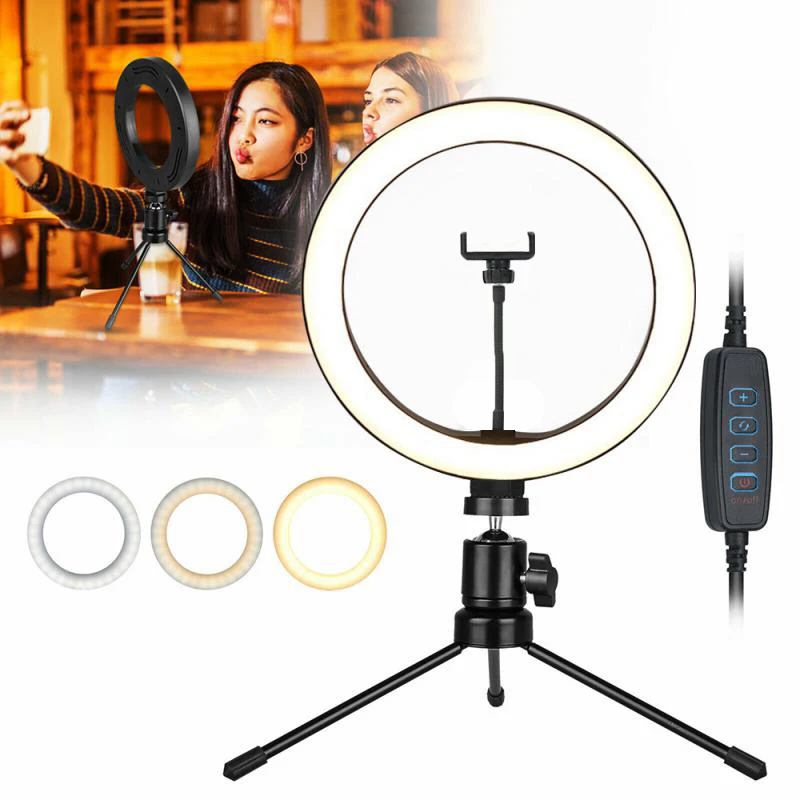 10 Inch LED Selfie Ring Light Desktop Video Lamp Mini tripod USB Photography Light Plug For TikTok Video Live Vlog Makeup Studio