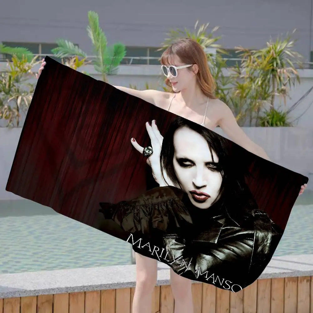 Marilyn Manson Industrial Rock Band Beach Towel Bath Towels for Girl Microfiber Quick Dry Custom Sand Free Beach Yoga Spa Gym
