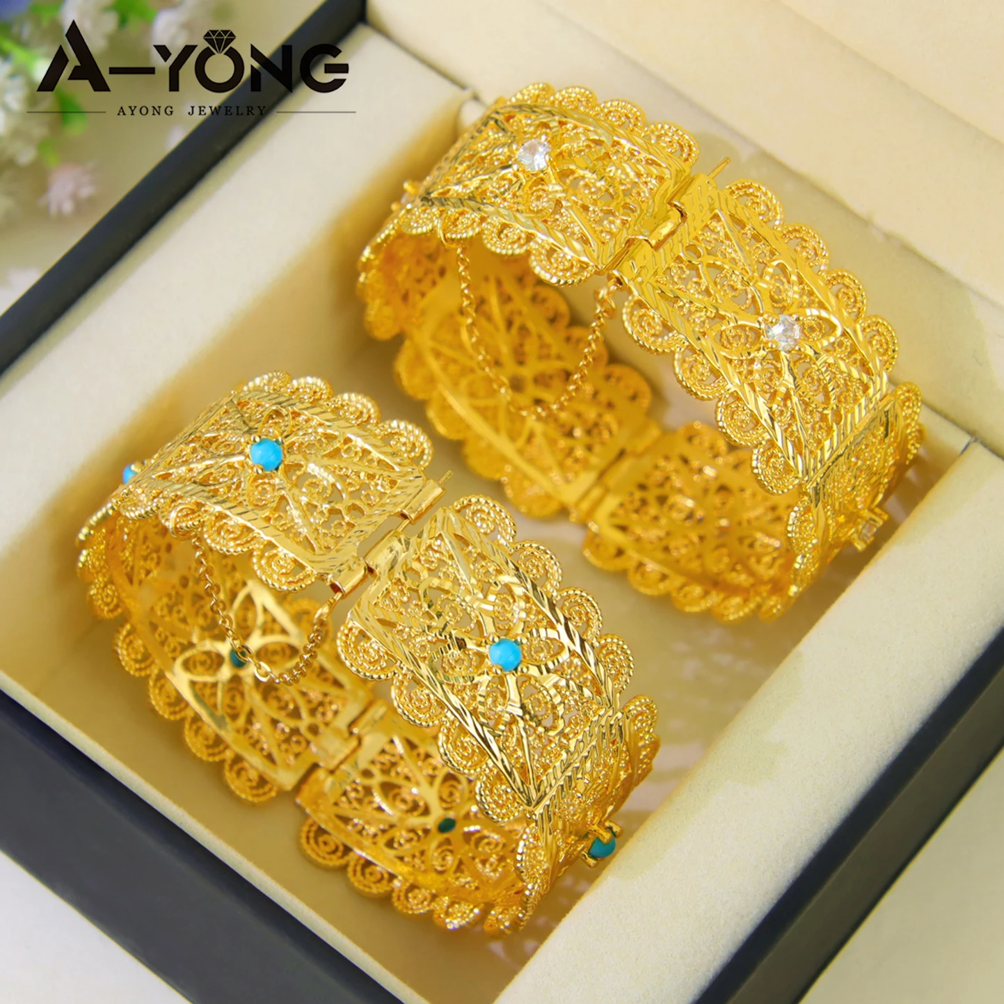 Algeria Wedding Bridal Gold Bracelet 21k Gold Plated Royal Cuff Bangles Dubai Women Luxury Engagement Ramadan Jewelry - Image 6