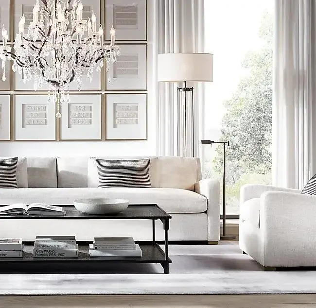 Italian modern minimalist villa American country retro solid wood furniture Nordic linen sofa