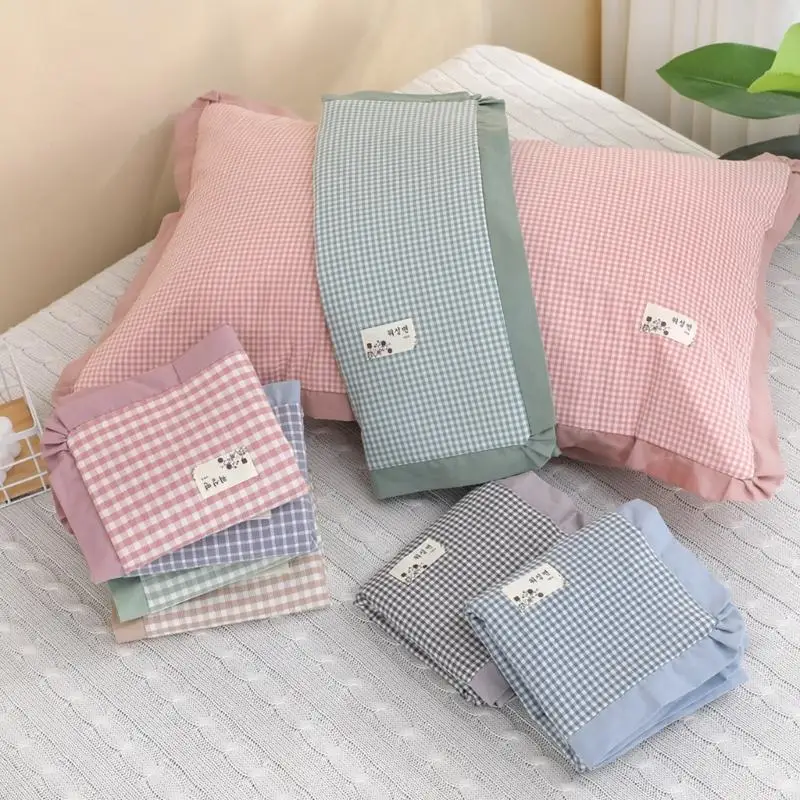 

Классический клетчатый дизайн наволочка из стираного хлопка наволочка для взрослых студентов мягкие дышащие постельные B03E