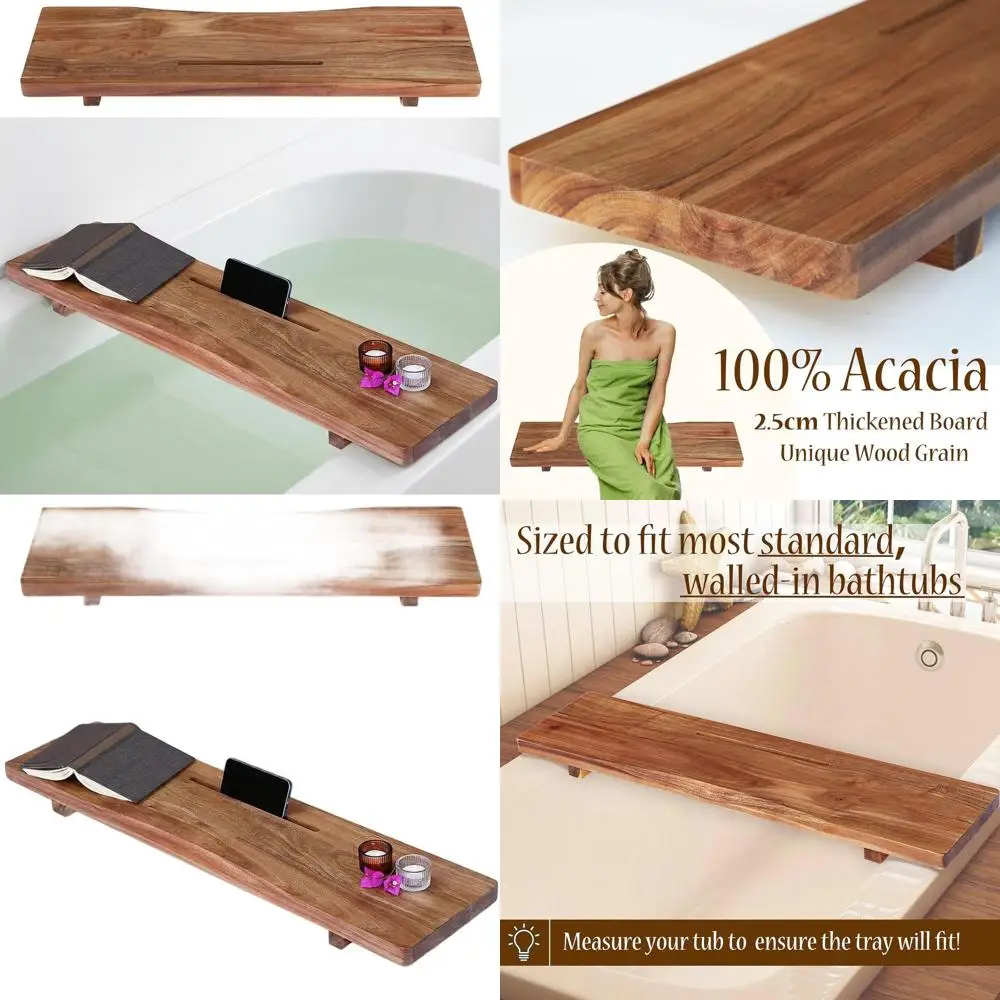 

Acacia Wood Bathtub Tray with Adjustable Legs, Sleek Design for Bath Accessories, Ideal for Men and Women