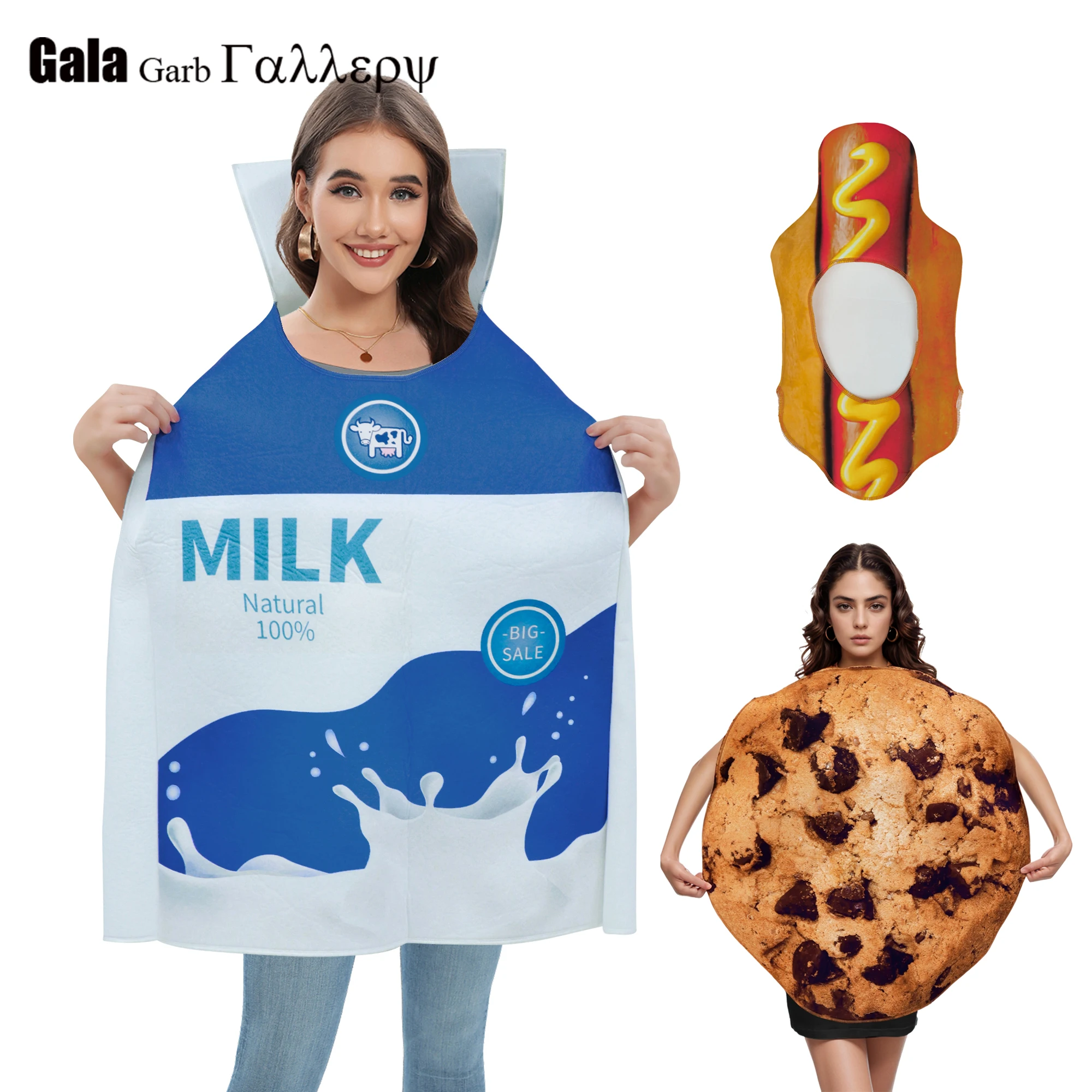 Disfraz de galleta con caja de leche para Cosplay, conjunto de Halloween para niños y adultos, ropa de fiesta de comida elegante, disfraz de carnaval, trajes a juego para vacaciones