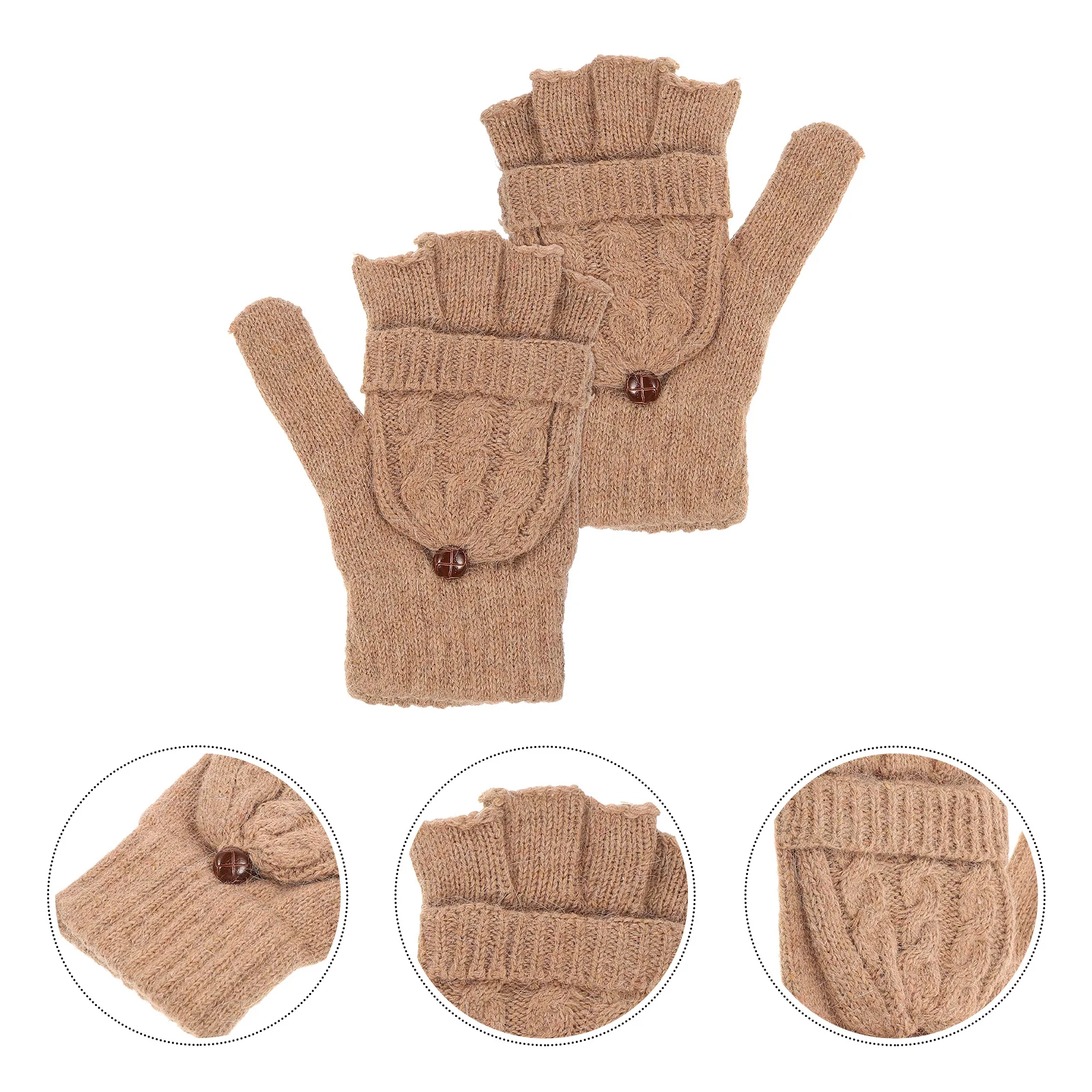 

Warm Knitted Fingerless Gloves Beige Lightweight Soft Touch For Women Winter Mitten Cover Hand Washable Air Dry Cycling