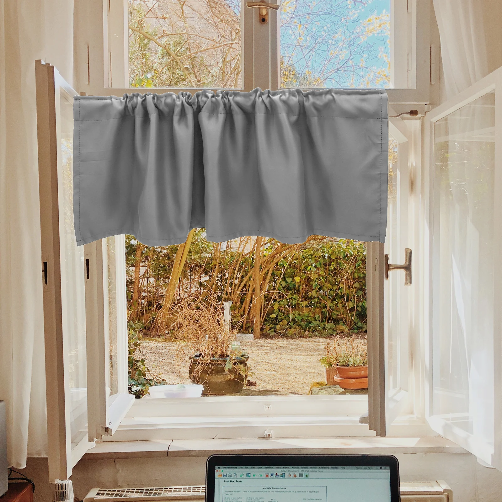 

Window Valance Kitchen Curtain Rod Pocket Polyester Cotton Rustic Farmhouse Small Window Curtains Gray Valances for Kitchen