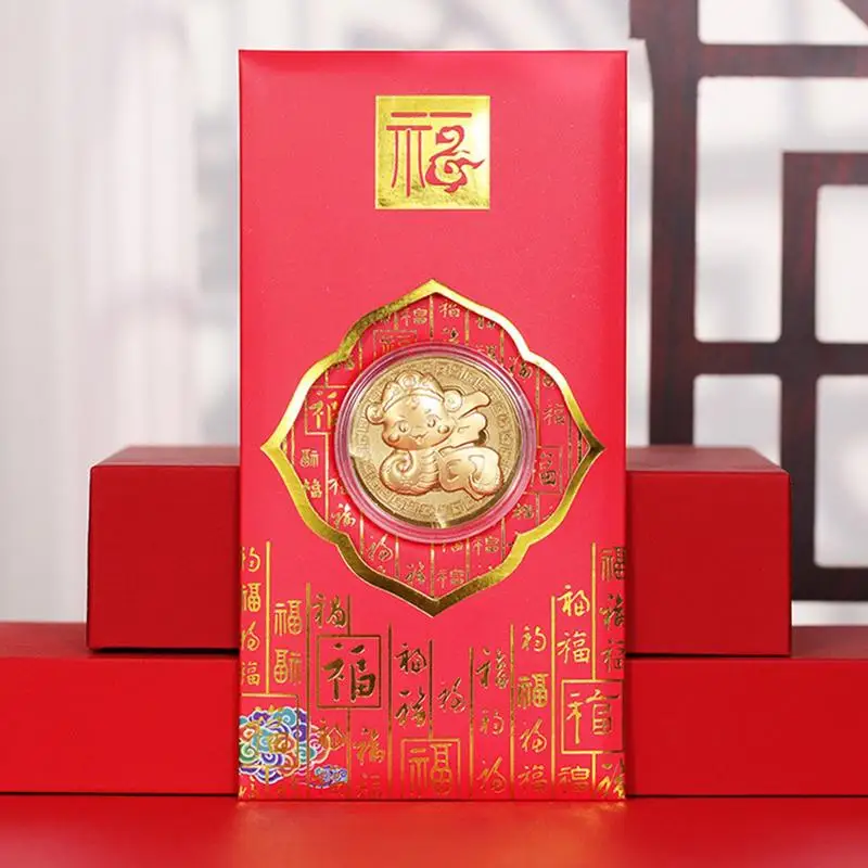 Lucky Coin 2025 Snake Year Commemorative Coin With Red Envelope Chinese Snake Lucky Coin Art Collectibles For 2025 Snake Year