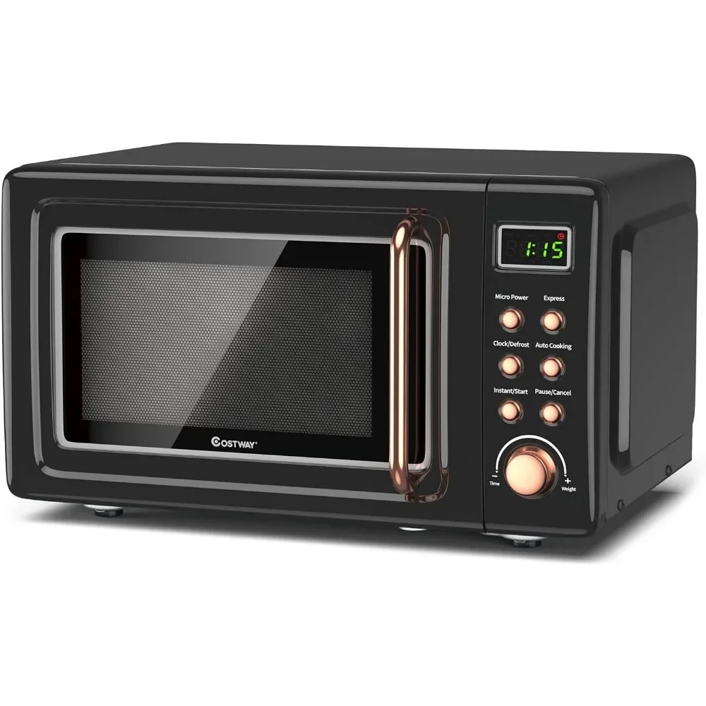 Oven Microwave, 0.7Cu.ft, Oven Microwave meja 700 Watt dengan daya mikro 5, fungsi mulai tertunda, tampilan LED, kunci anak