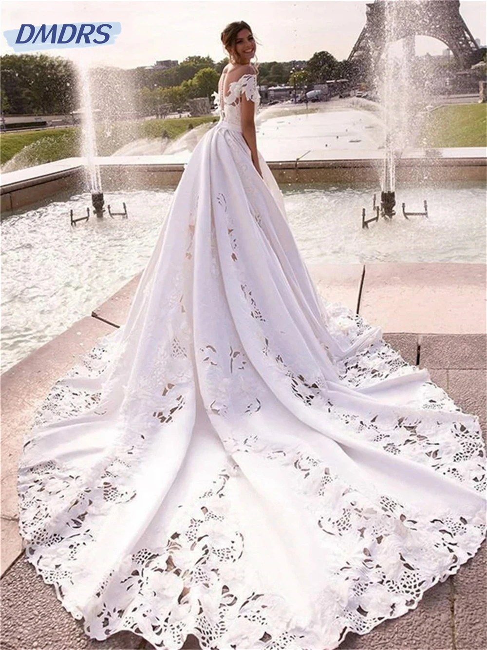 Robe de mariée élégante à manches courtes pour patients hors initiés, robe de mariée romantique A-Line, longueur au sol, charmante, 2024