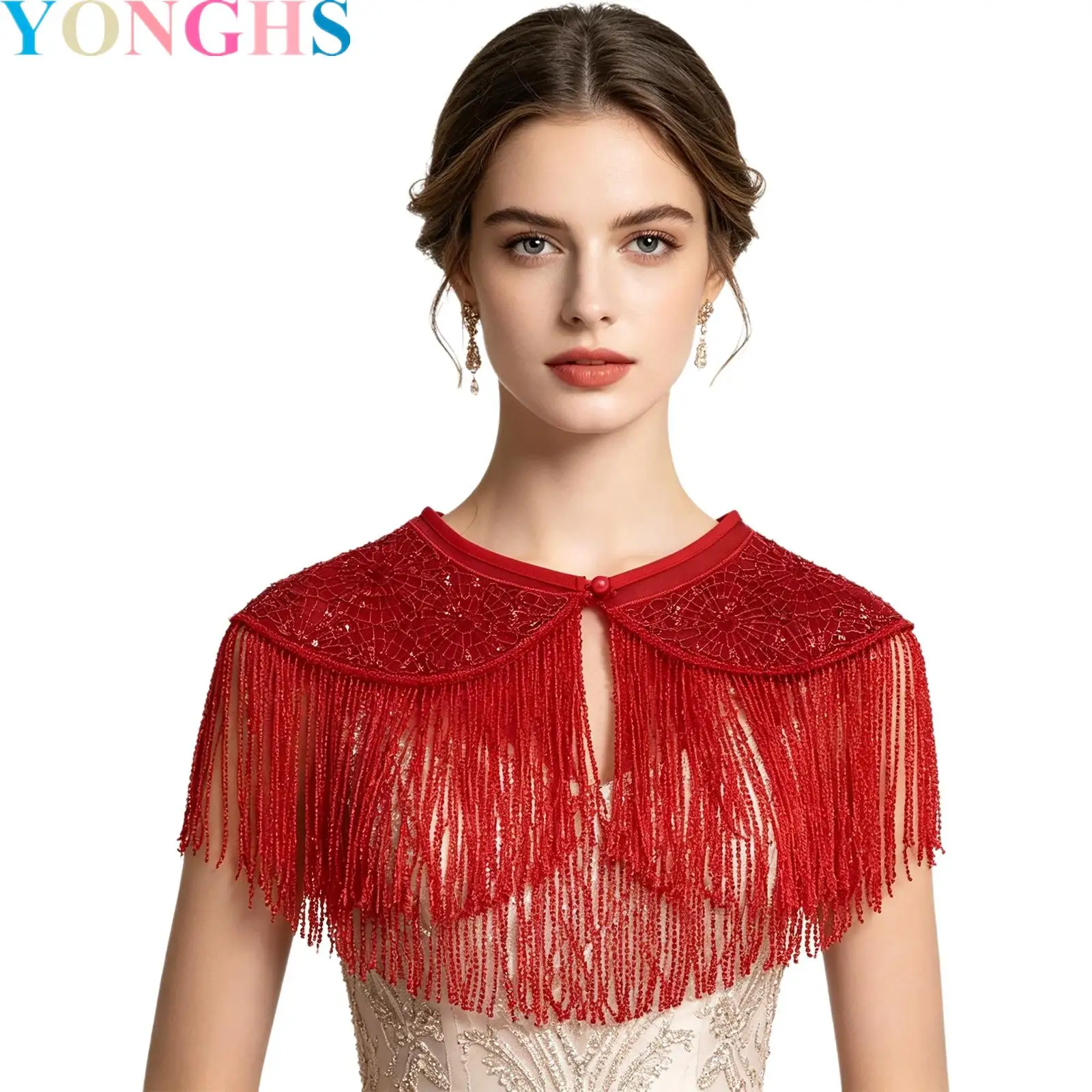 

Womens Shawl Wraps Sequin Beaded Flapper Evening Shawls Elegant Short Cloak Cover Up Wraps Shrug for Formal Evening Dresses