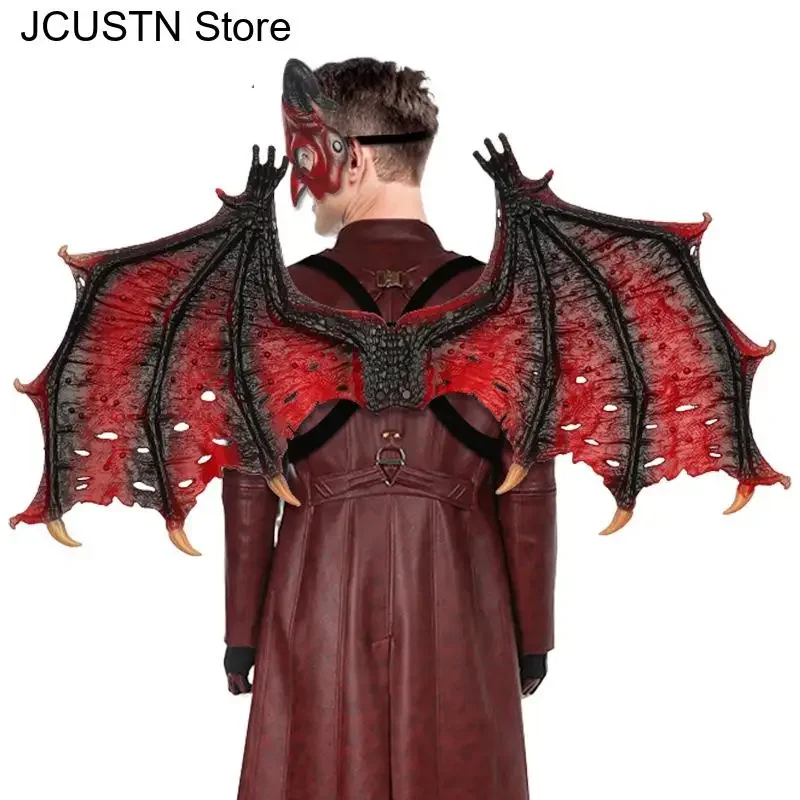 Donna Uomo Ala Puntelli Cosplay Maschera da demone di Halloween Ali spaventose Corna Maschera da diavolo Cosplay Mostro horror Masquerade