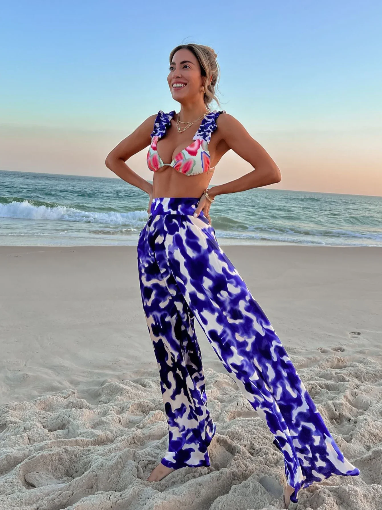 

3pack Bikini Swimsuit With Cover Up Pants Swimwear Women Knot Bathing Suit Bandage Bikini Set Swimming Suits Biquini