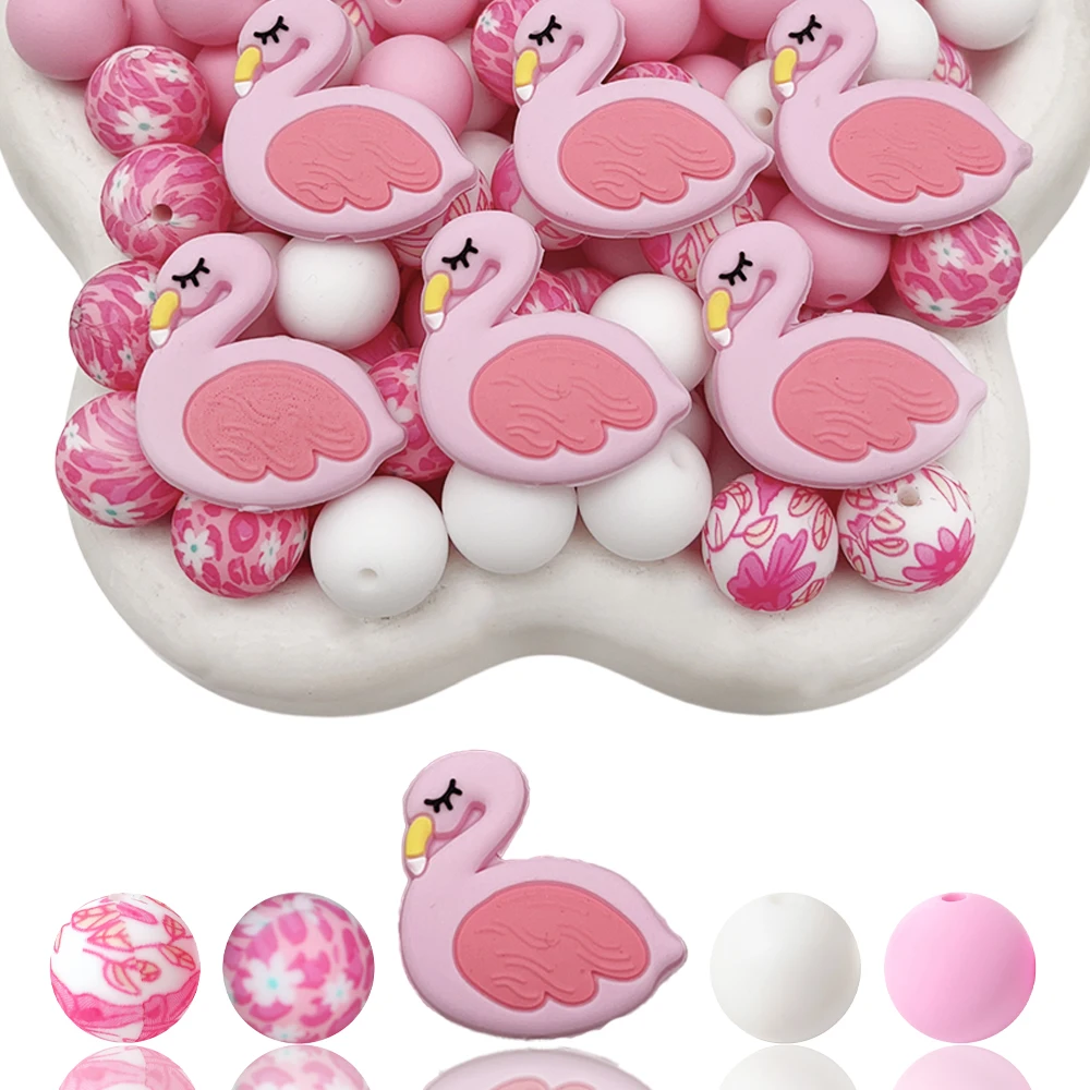 33-teiliges Silikonperlen-Set in Flamingo-Form zum Selbermachen von Perlenketten, Armbändern, Dekorationen, Stiften, Schmuckanhängern usw. Feiertags-Geburtstagsgeschenk – Detail 1