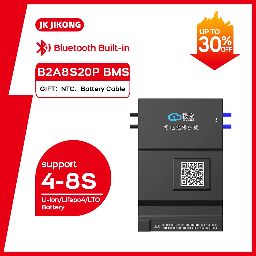 JK JIKONG BMS B2A24S20P 8S 10S 13S 14S 17S 20S 24S Smart Bms 200A Lifepo4 Li-Ion Lto Battery Active Balance 2A 200a with BT