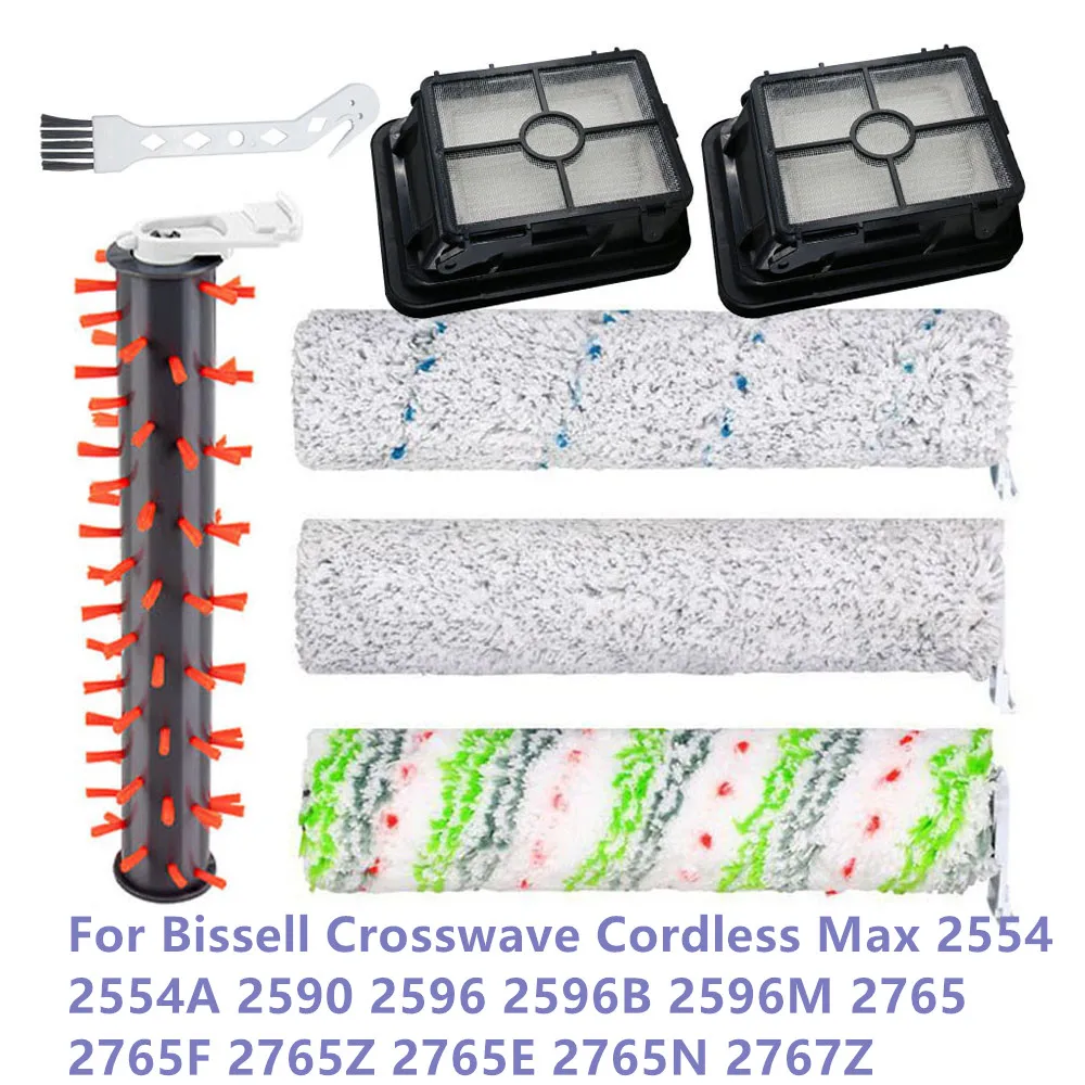 Main Brushes For Bissell Crosswave Cordless Max 2554 2554A 2590 2596 2596B 2596M 2765 2765F 2765Z 2765E 2767Z HEPA Filters