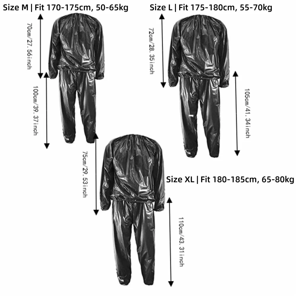 Durable PVC Sauna Suit Black Elastic Cuffs Workout Set Full Body Two Piece Fitness Set Running