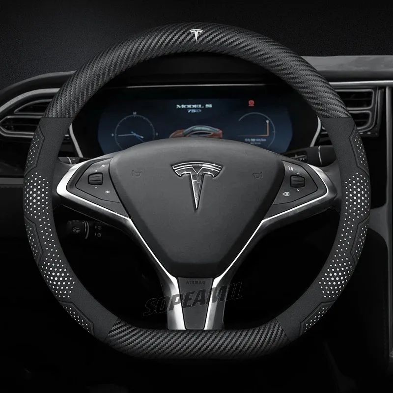 

Для Tesla Roadster Model 3 Model Y Model S Model X Автомобильная кожаная противоскользящая защита из углеродного волокна, чехол на руль, аксессуары