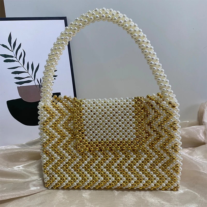 Crowdsourced Design High-end Women\'s Bags Customized Colors Handmade Beaded Pearl Handbags Fashionable Party Banquet Handles