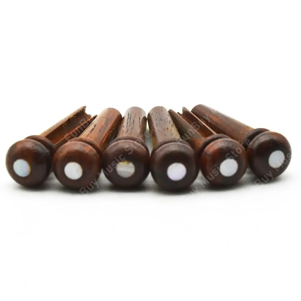 6Pcs Bone Guitar Bridge Pins Ebony Bone Rosewood Bridge Pin for Acoustic Guitar with Pearl Shell Brass Circle Guitar Accessories