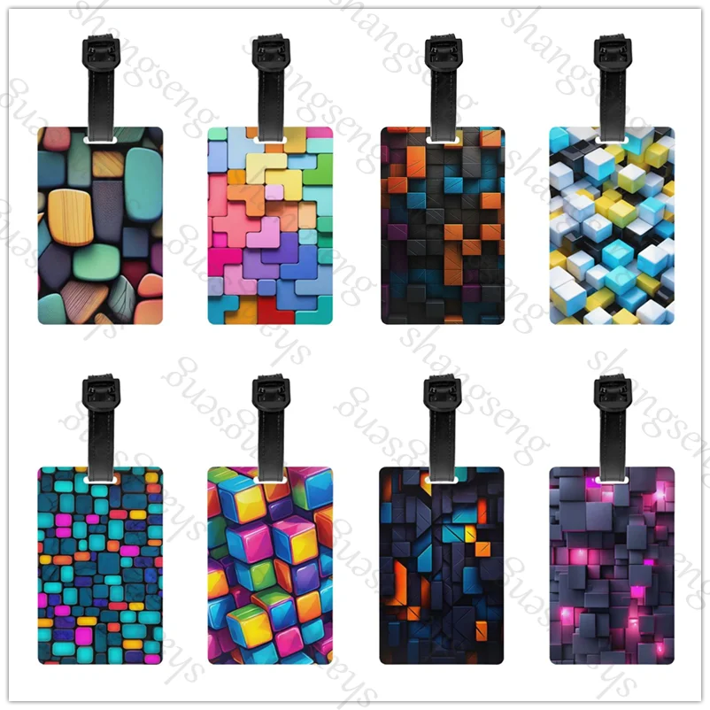 

Colorful Cubes 1pcs Security Luggage Tag PVC Suitcase Label Business Card Holder/Travel Document Label Tie-dyed