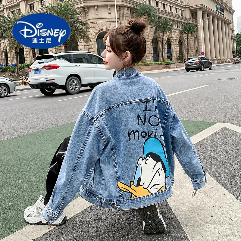 

Disney 2025 Women Denim Jacket Loose Fit Cartoon Print Spring Autumn Casual Coat Spring/Autumn Jacket