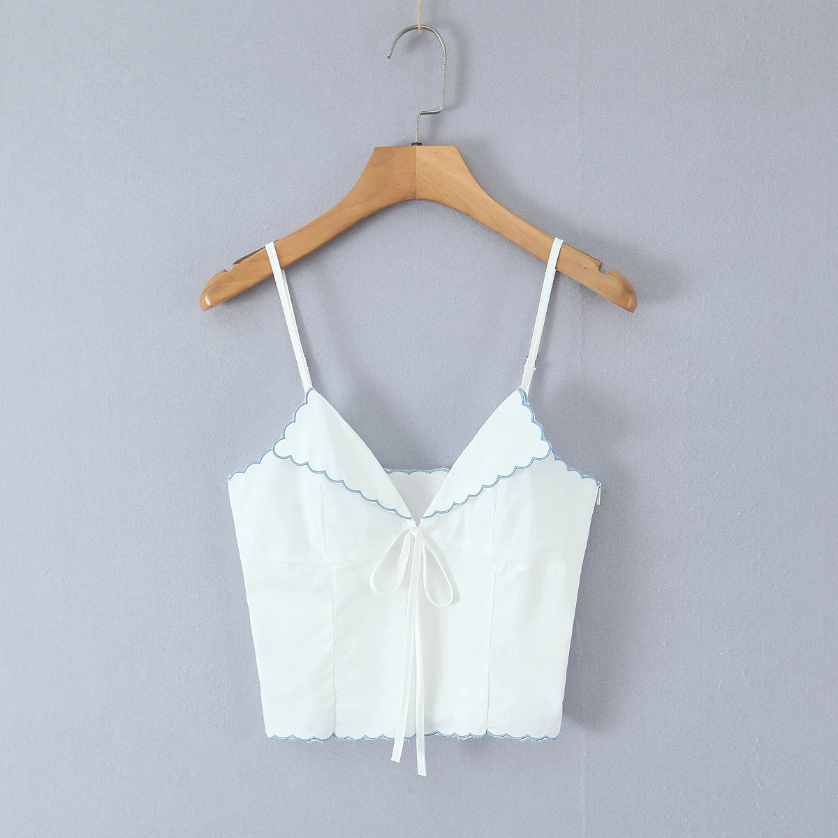Sexy White Bow Wave edged Ruched V neck Camisole Camis Women Summer Side Zipper Tank Tops Girl Sexy Slim Crop Top
