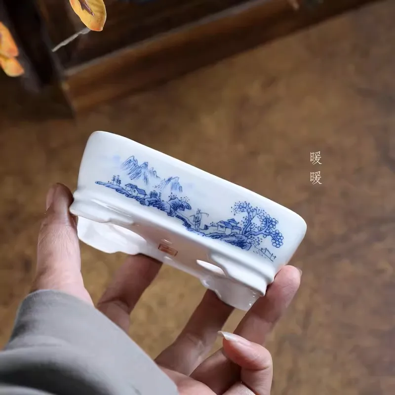 

Porcelain Glazed Rectangle Bonsai Pot Vase Tradition Chinese Kiln Transmutation Dormitory Room Table Garden Decoration