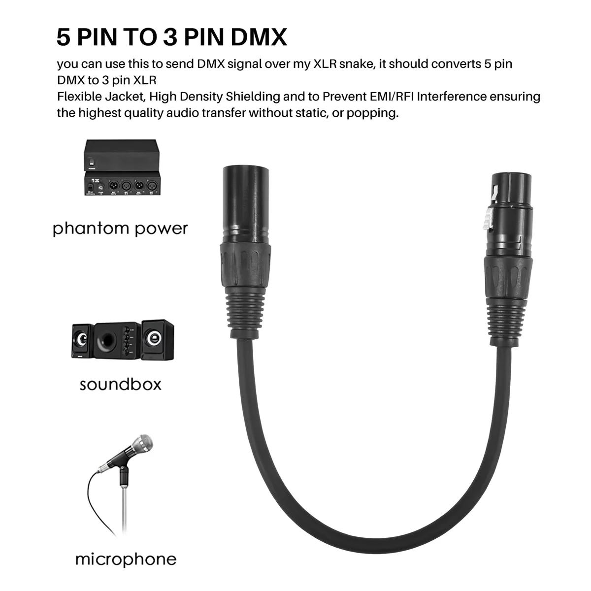 XLR 수 3 핀-XLR 암 5 핀 및 XLR 암 3 핀-XLR 수 5 핀 오디오 케이블, 마이크 DMX 무대 조명용