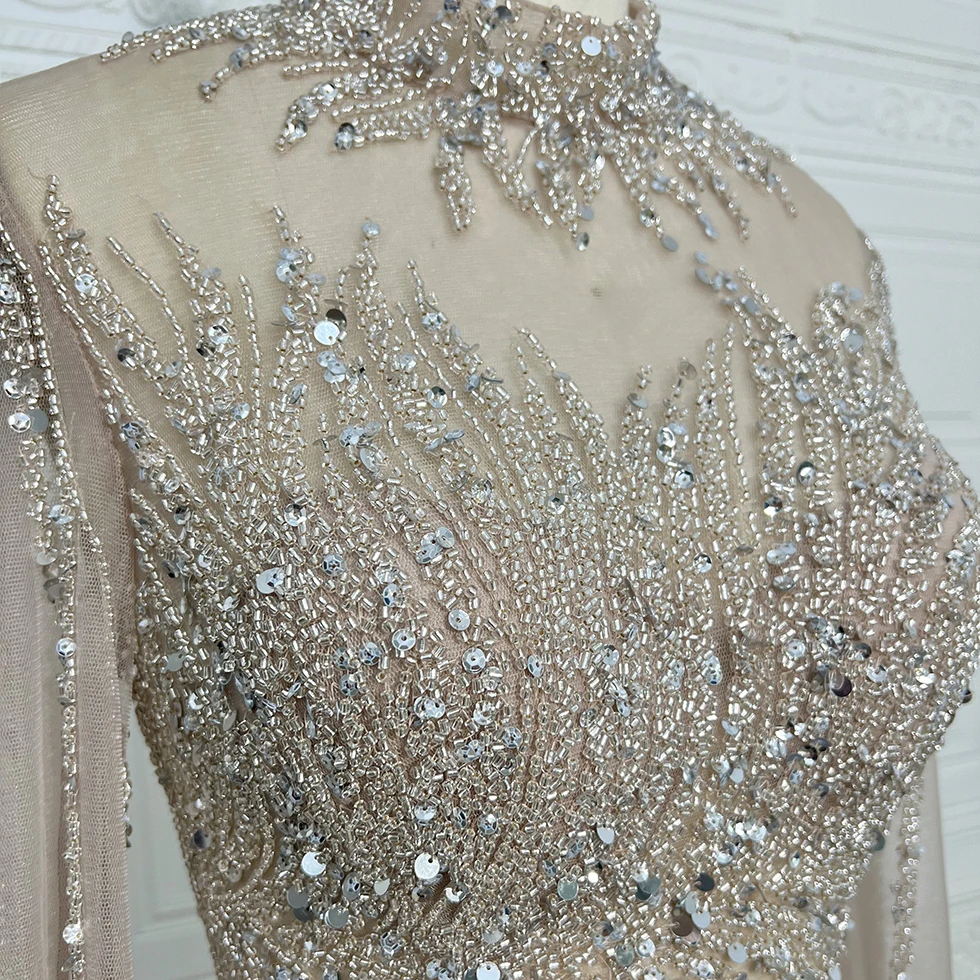 Luxus Saudi-Arabien Meerjungfrau Perlen Cape Ärmel High-Neck Abendkleider 2024 Dubai Party Kleider für Frauen Hochzeit
