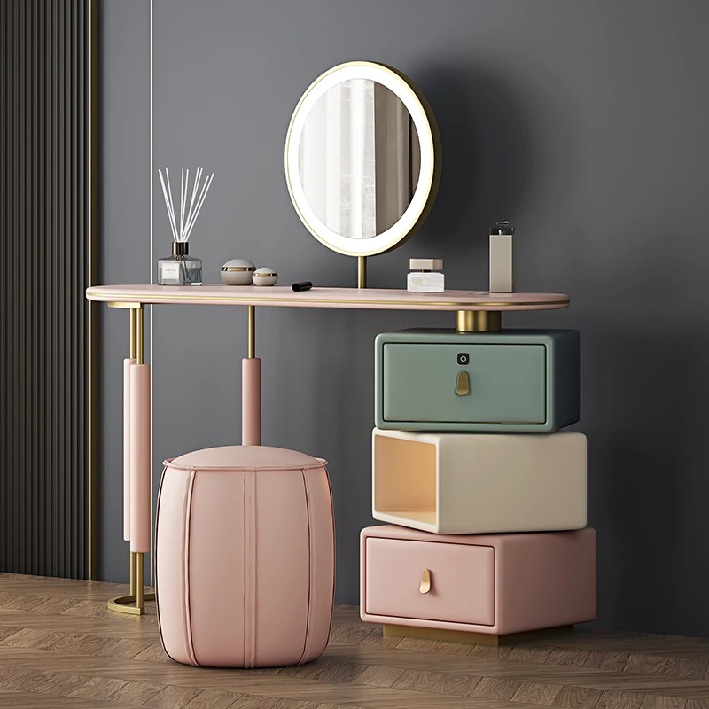 Lock Mirror Storage Vanity Table Bluetooth Charging Light Girl Bedroom Vanity Makeup Desk Chair Penteadeira Bedroom Furniture