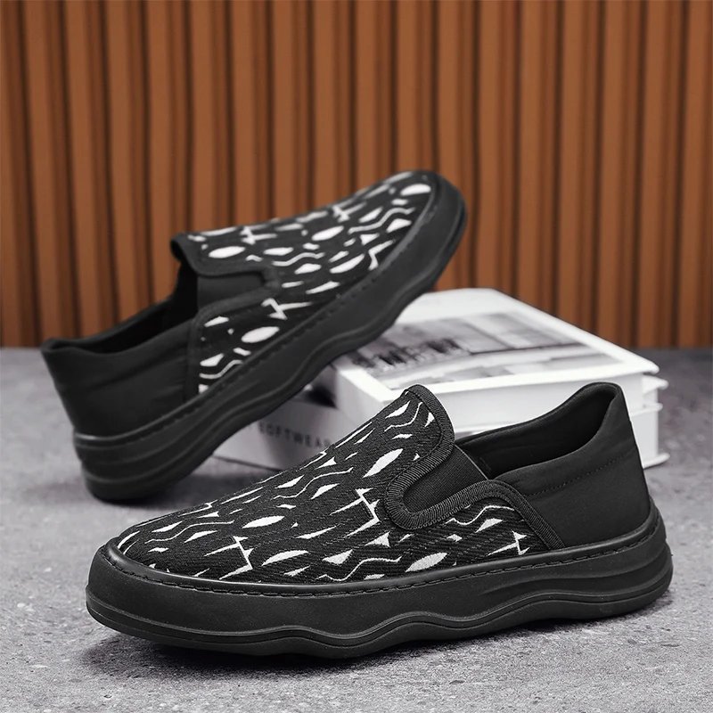 

Men Casual Shoes Platform Black Canvas Shoes Loafers Board Sneakers Breathable Driving Shoes Tenis Masculino Zapatillas Hombre