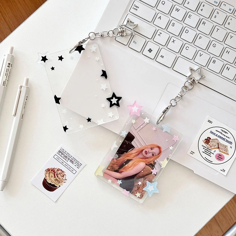 Ins Star Photocard Holder Acrylic Kpop Card Case Idol Photo Frame Photo Album ID Card Card Film Sleeve with Pendant Keychian