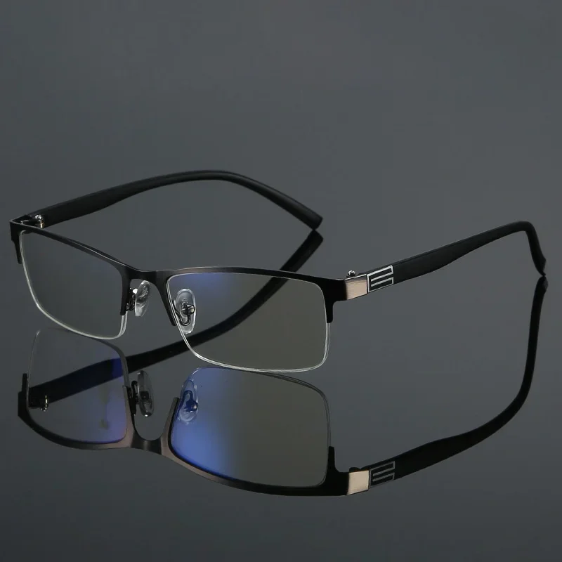 FG Stainless Steel Anti Blue Light Bifocal Reading Glasses Men Business Half Frame Presbyopia Eyeglasses +1.0 To +4.0