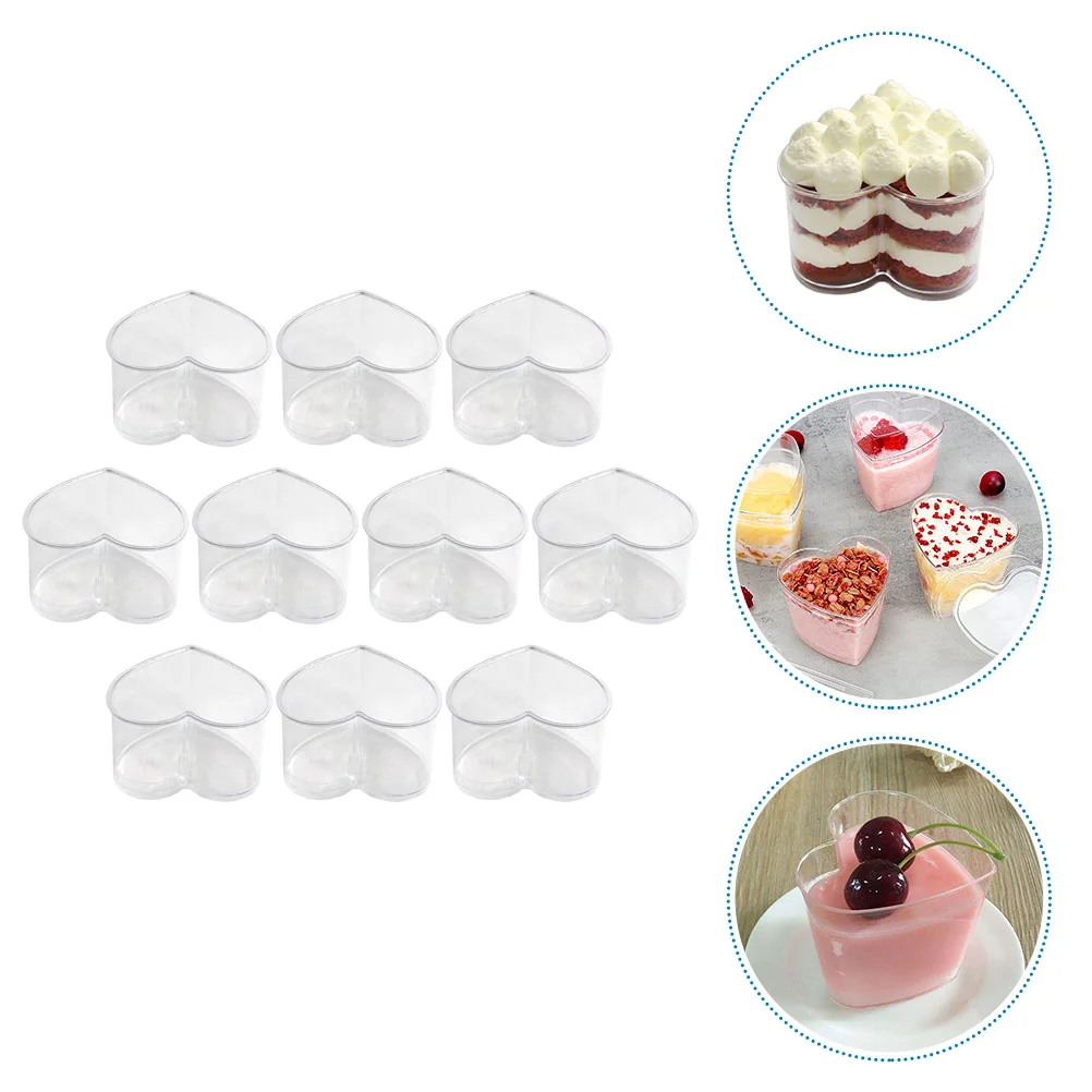 Disposable Pudding Cup Heart Shaped Plastic Ice Cream Dessert Jelly Cups Appetizer Bowls Trifle Bowl Food Container 150ml 10Pcs