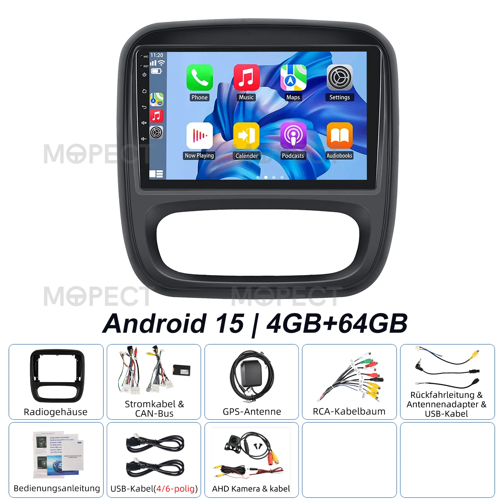 MOPECT 64GB Android 15 Autoradio DVR DAB+ Android15 AM FM voor Vauxhall Vivaro B 2014-2019 Autostereo Radio Carplay GPS BT WiFi