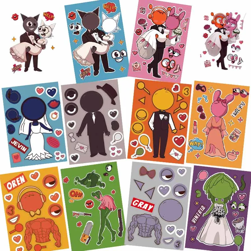 Sprunki Bruiloftsstickers Maak je eigen Sprunki-sticker Maak een gezichtsstickers voor kinderen DIY-stickers Feestartikelen Ambachten Cadeau