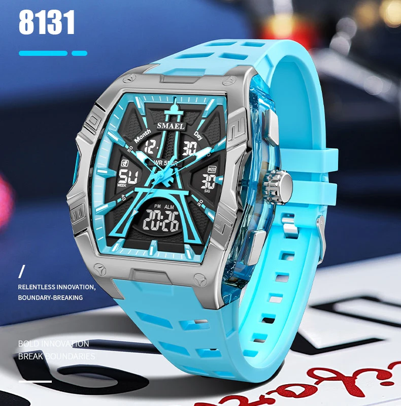 SMAEL 8131 Outdoor Tactical Dual Display Watch - 50M Waterproof LED Alarm Chronograph Stopwatch Shock Resistant