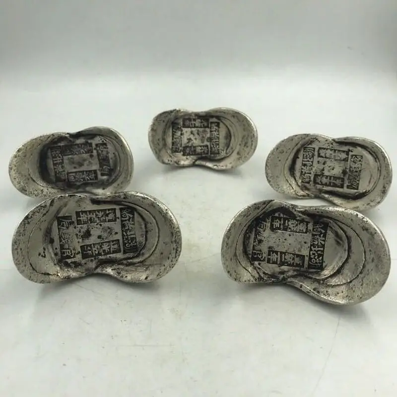 Antique Miscellaneous Items: Distressed White Copper -Plated Silver Ingot, Qing Dynasty Yuanbao and Later Five Emperors' S