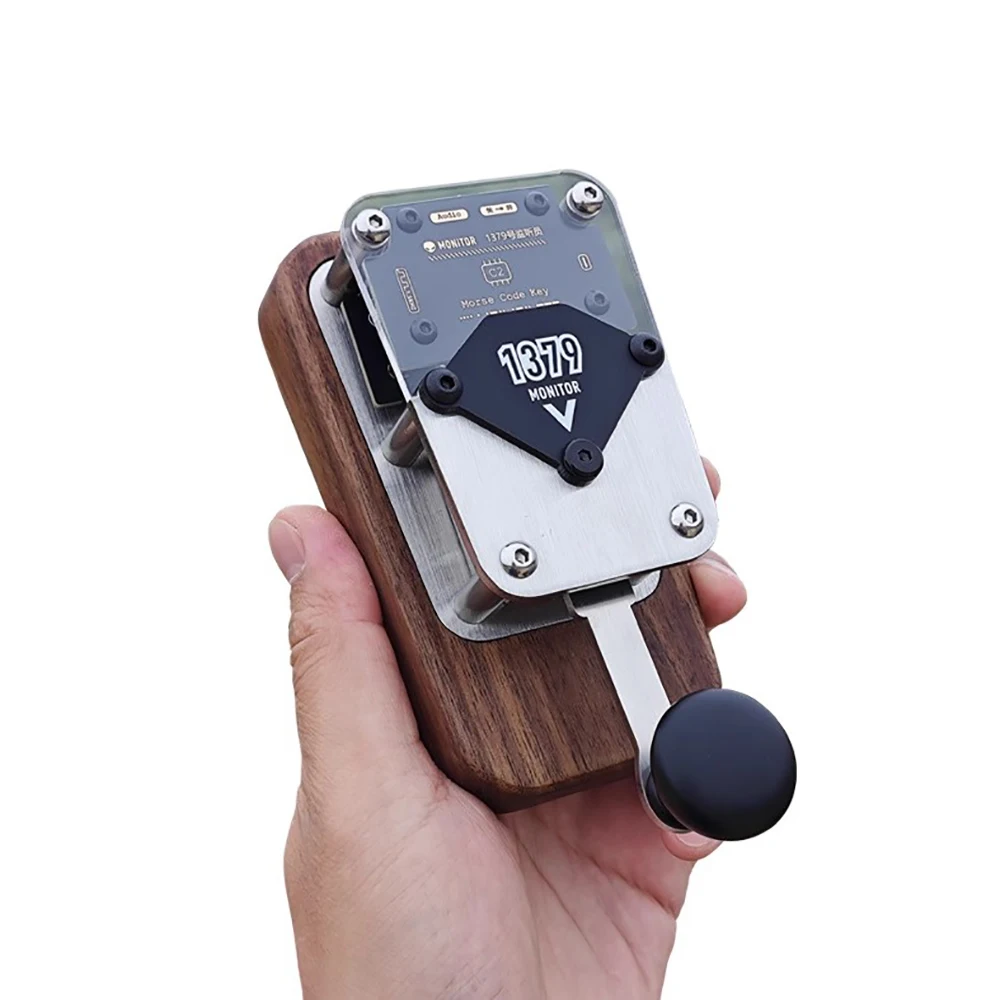 Vintage Morse Code Telegraph Key – Black Walnut & Stainless Steel CW Paddle with Sound/Light Module