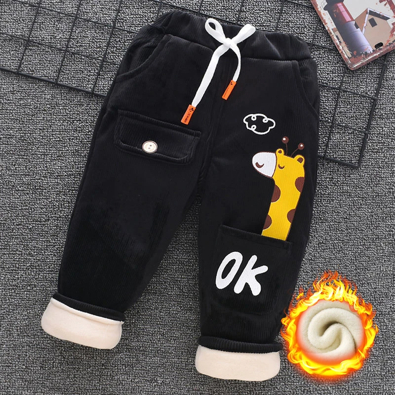 Winter Kids Fleece Pant 0-7Y Children Clothing Autumn Baby Girl Plus Velvet Leggings Boys Embroidery Cartoon Thick Warm Trousers