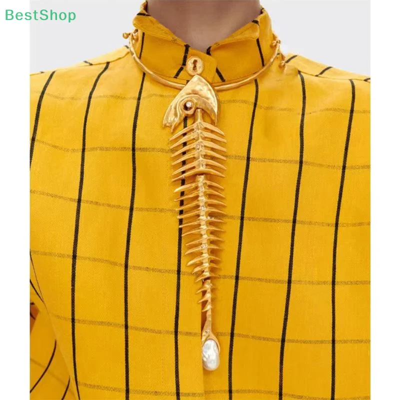 ♥♥♥Alloy Big Fish Bone Pearl Pendant Necklace,Personalized Fashionable Collarbone Necklace