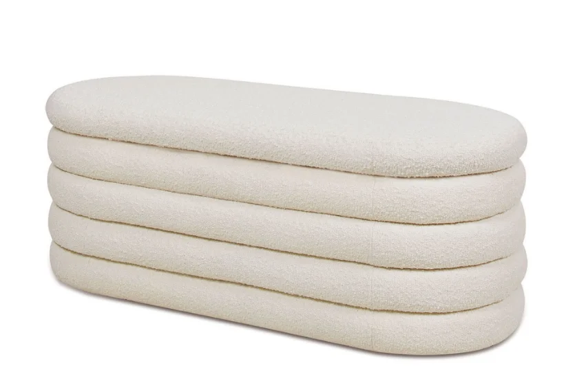 

Fuji 49" Upholstered Bouclé Oval Storage Bench, Ivory White