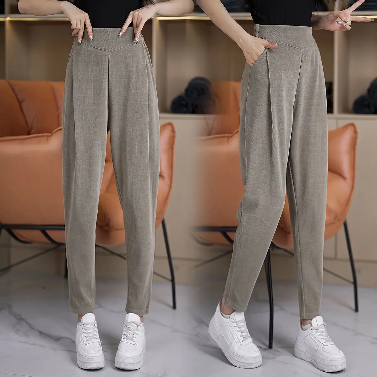 2023 Spring And Autumn New High Waist Casual Pants Women's Drop Feel Versatile Harlan 9-point Pants