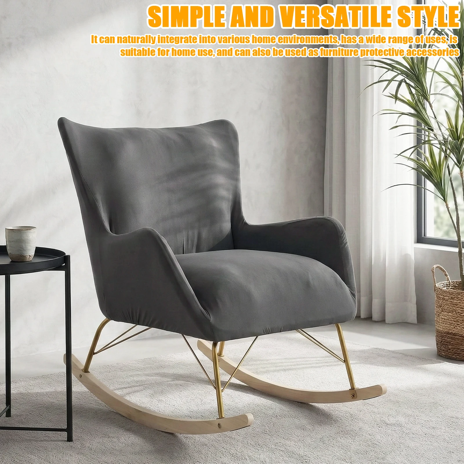 Universal Elastic Rocking Chair Cover Polyester Full Wrap Single Recliner Cover with Foam Strip Furniture Protector Decoration