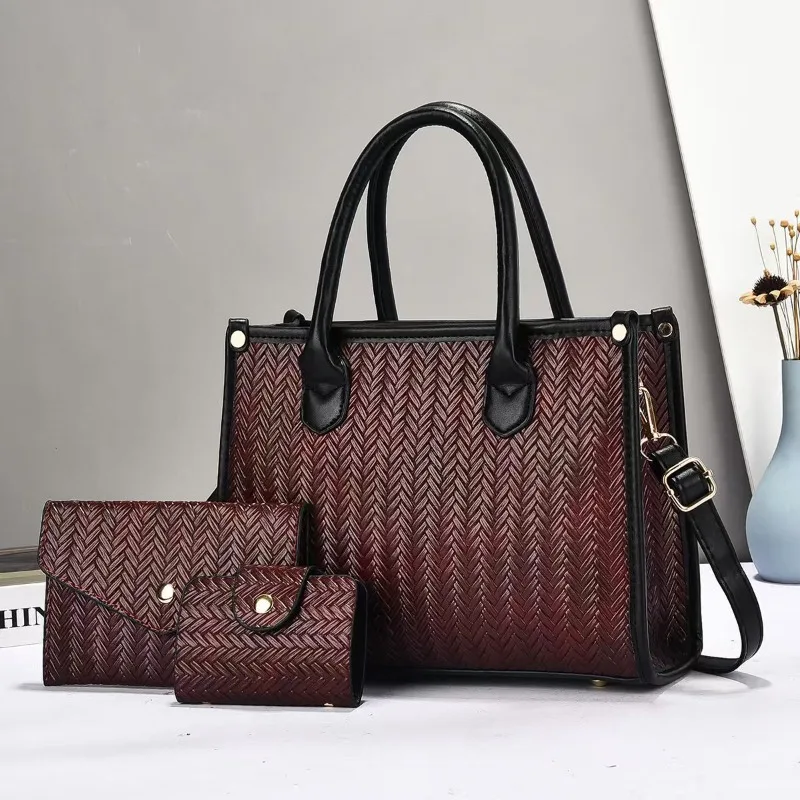 

Большой вместительный комплект из 3 предметов, женская сумка, модная женская сумка на плечо, повседневная сумка-клатч на молнии, полосатые сумки через плечо