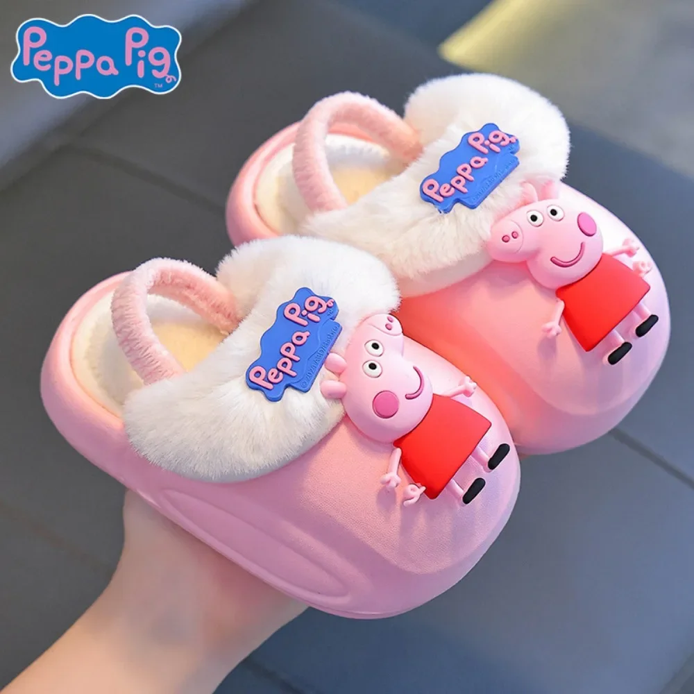 Peppa Pig George Winter mit Absatz, warme Baumwoll-Hausschuhe, Cartoon, wasserdicht, rutschfest, Hausschuhe, Kinder-Slipper, Schuhe, Geschenke