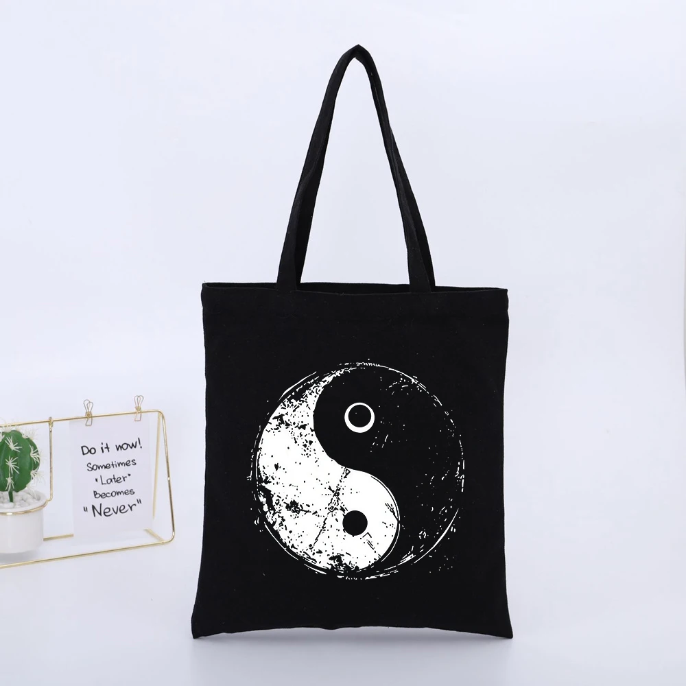 Yin Yang Symbol Canvas Tote Bag, Urban Style for Daily Shopping and Casual Outings