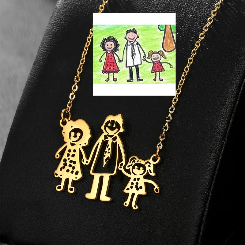Custom Stainless Steel Necklace Personalized Kids Drawing Handwriting Graffiti Pendant